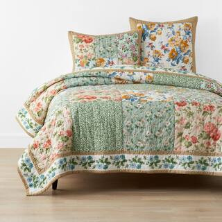 Company Cotton Shoshanna Green Multi Reversible Patchwork King Cotton Quilt | The Home Depot