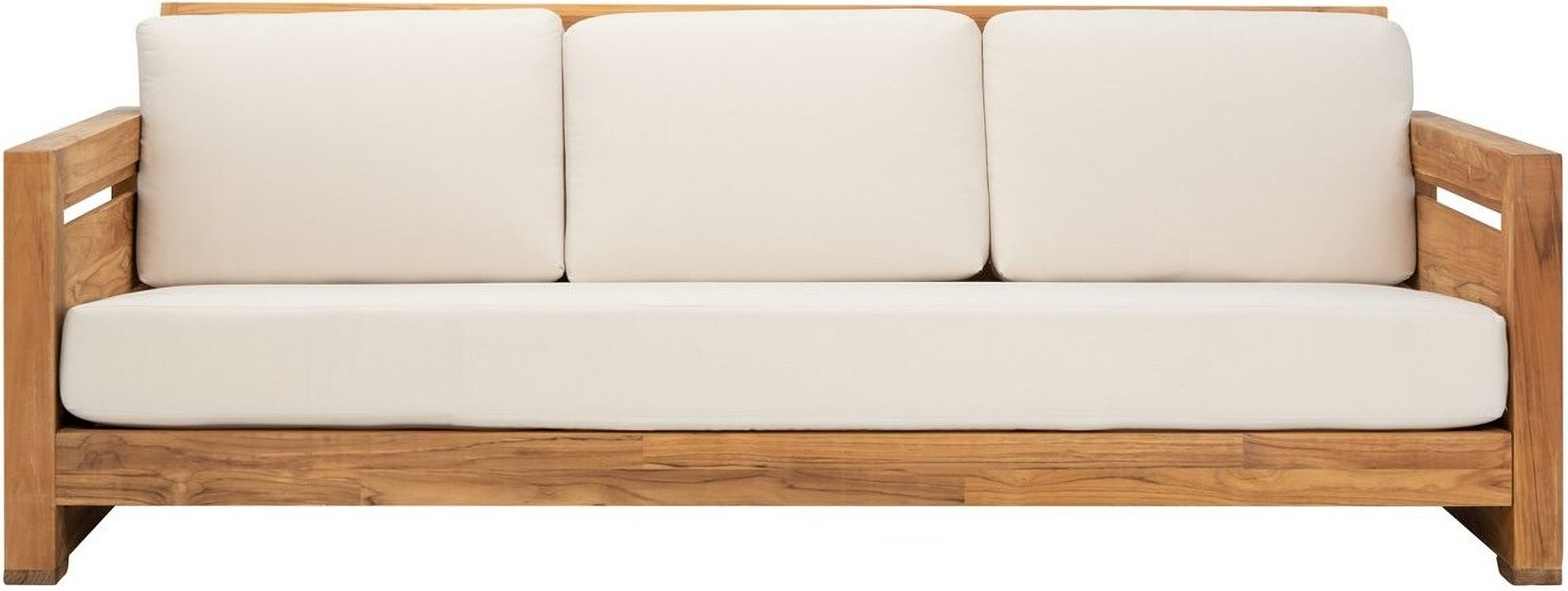 Guadeloupe Teak 3-Seat Sofa In Natural And White | 1stopbedrooms