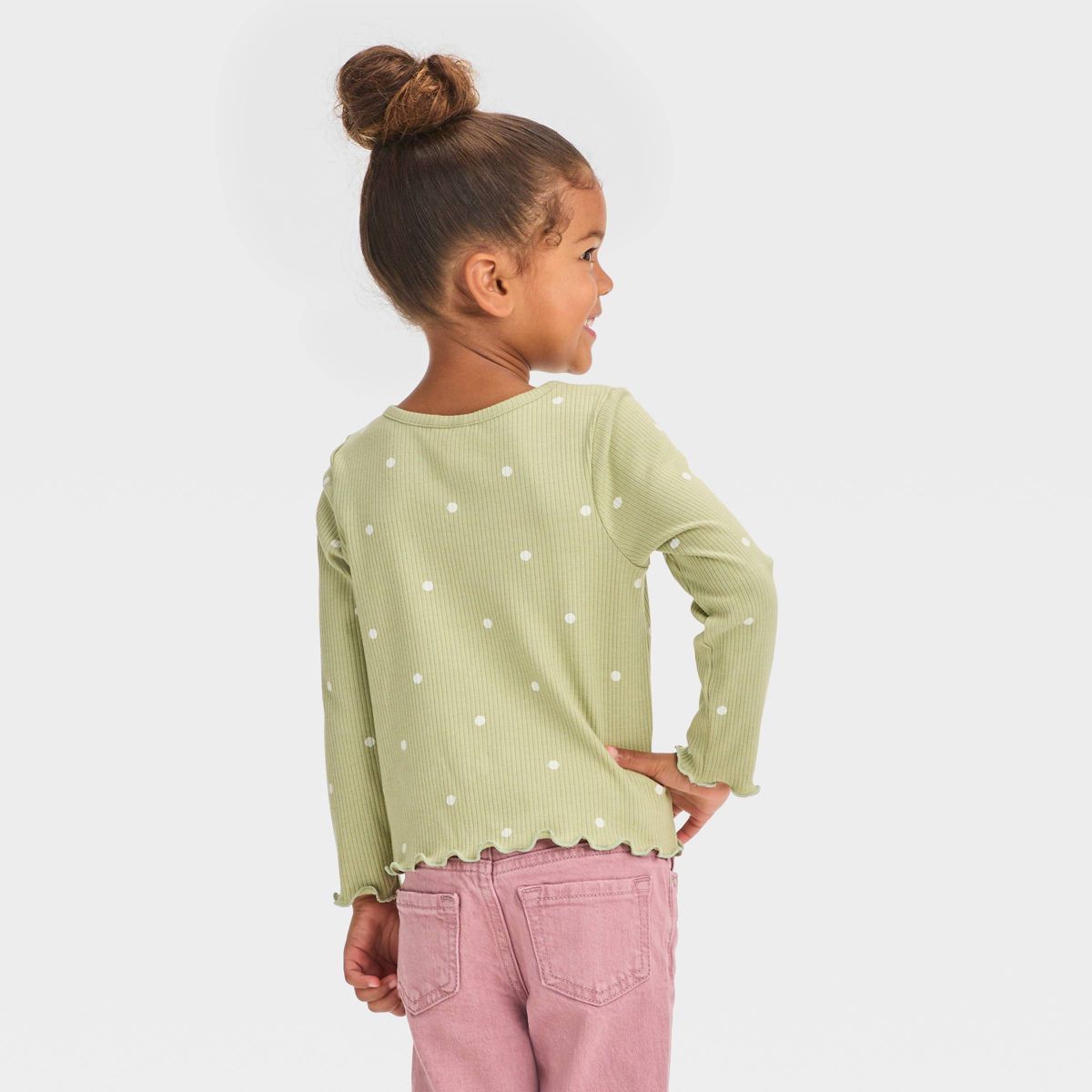 Toddler Girls' Dot Ribbed Long Sleeve T-Shirt - Cat & Jack™ Olive Green | Target