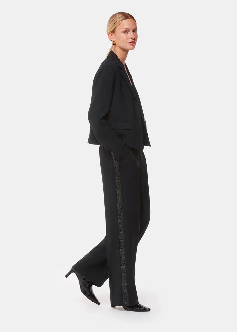 Black Quinn Sequin Stripe Trouser | WHISTLES | Whistles UK | | Whistles