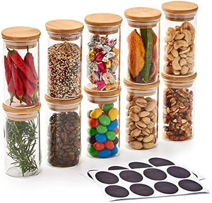 EZOWare 10 Bottles Glass Jar Set, Small Air Tight Canister Storage Containers with Natural Bamboo... | Amazon (US)