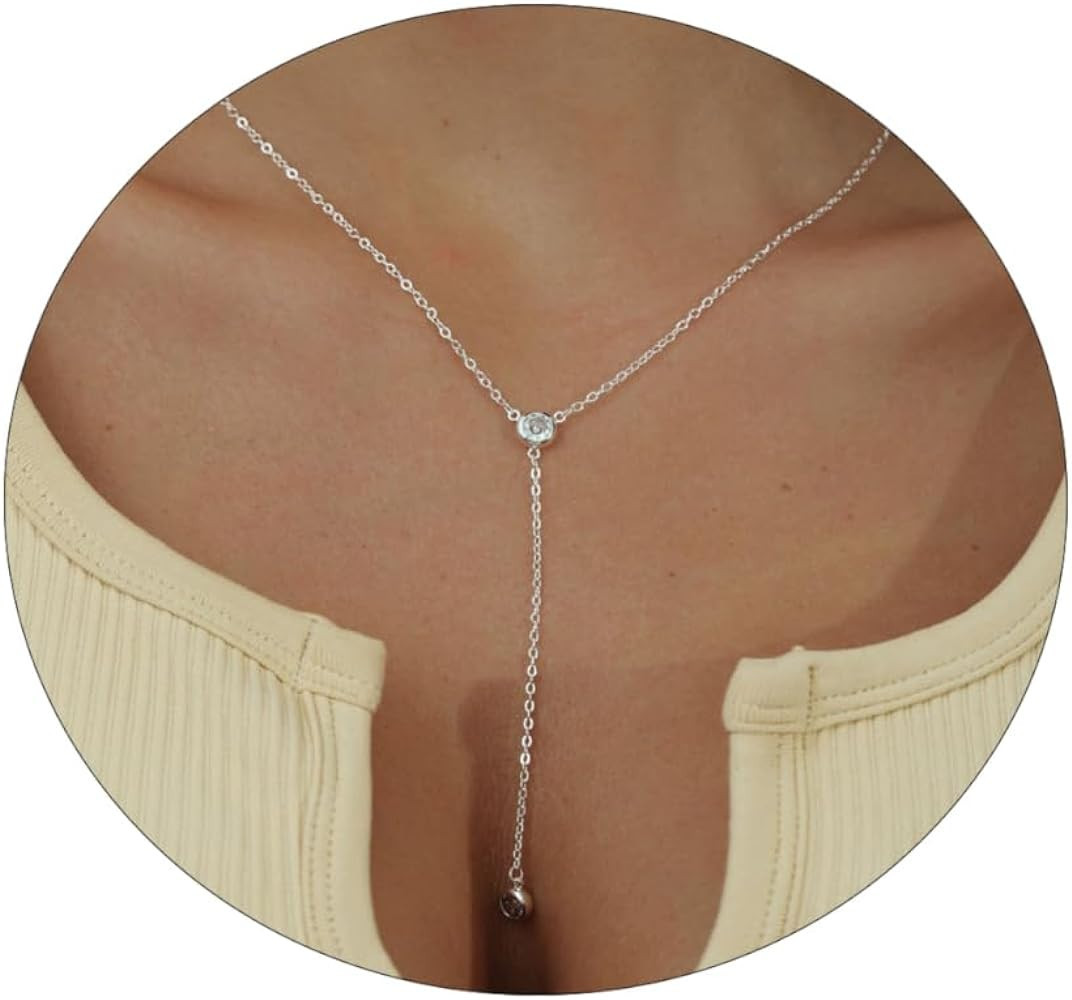 MIDEEO CZ Round Drop Y Necklace for Women 18K Gold Plated Dainty Cubic Zirconia Cut CZ Lariat Y-S... | Amazon (US)