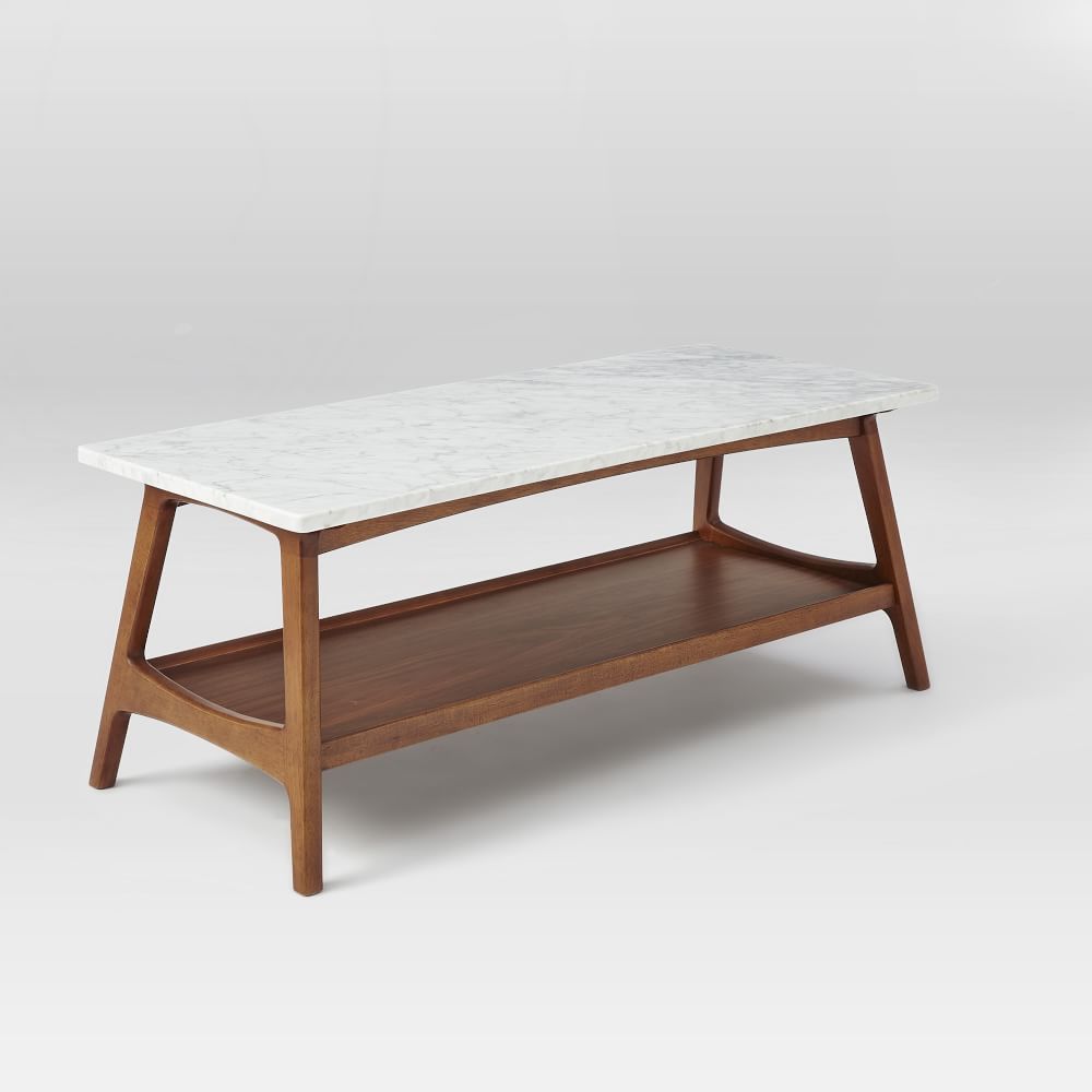 Reeve Mid-Century Coffee Table Rectangle , Marble/Walnut | West Elm (US)