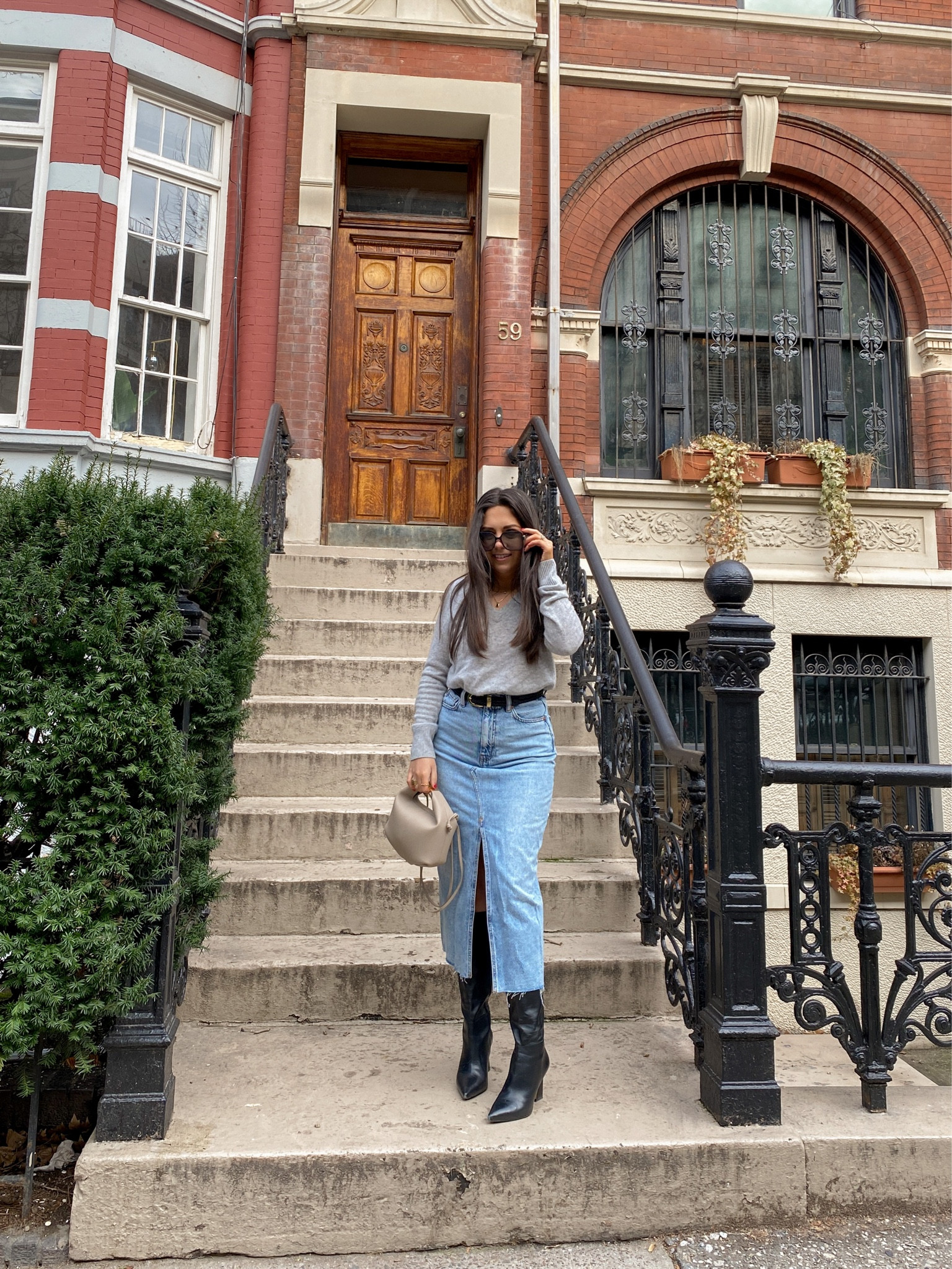 Denin midi skirt winter outfit 

#LTKstyletip #LTKSeasonal #LTKunder50