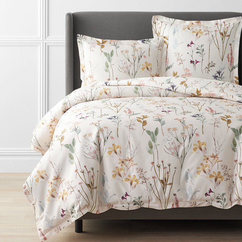 Peyton Premium Smooth Sateen Duvet Cover - Multi, Floral, Pattern Print, King/Cal King - Beige, Size California King | The Company Store | The Company Store