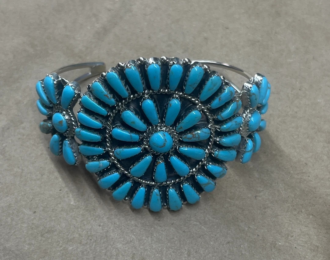 Native American Navajo Jewelry Handmade Cluster Bracelet Sterling Silver Turquoise Cuff - Etsy | Etsy (US)