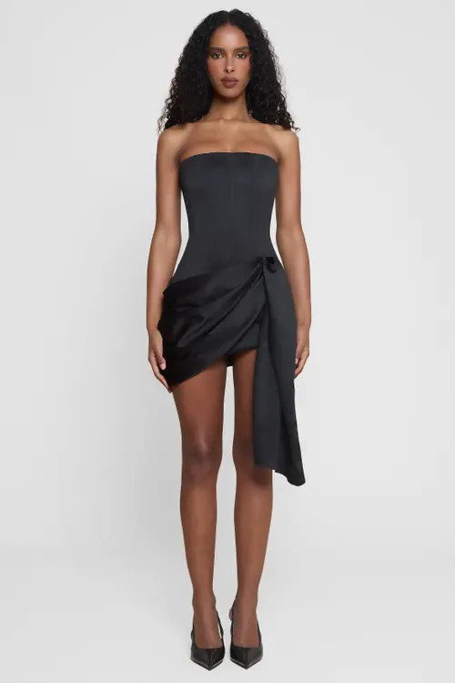 LEAU Solara Satin Corset Dress in Black at Nordstrom, Size Xx-Large | Nordstrom