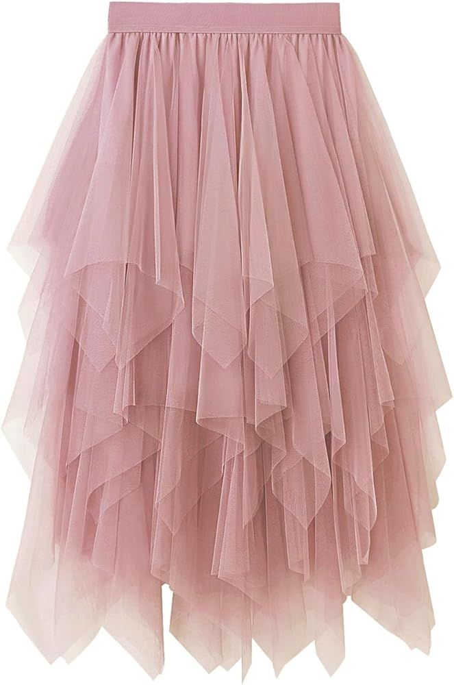 Reaowazo Tulle Skirts for Women Midi Long Fairy Skirt Tutu A-Line Mesh Layered High Elastic Waist... | Amazon (US)