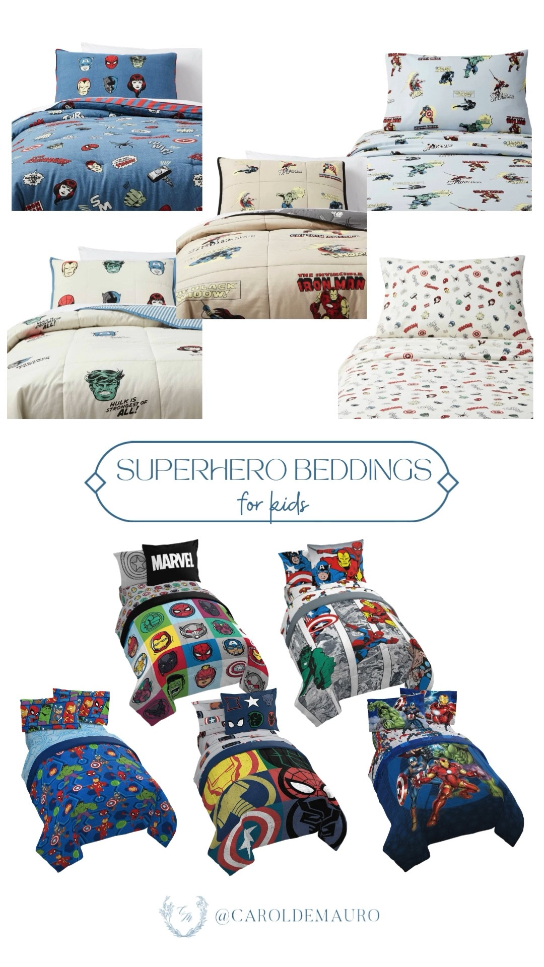 Transform your little one's room into a hero's hideout with these epic superhero bedding sets from a classic Marvel character comforter and a bold, colorful Spiderman and Friends duvet! Choose from patterns with Hulk, Iron Man, and Captain America, making bedtime the coolest adventure with the ultimate hero squad comforter.

superhero beddings, kids bedroom, toddler finds, boys decor room, interior styling, cozy kids room, bedtime adventure, affordable finds

#LTKKids #LTKSeasonal #LTKHome