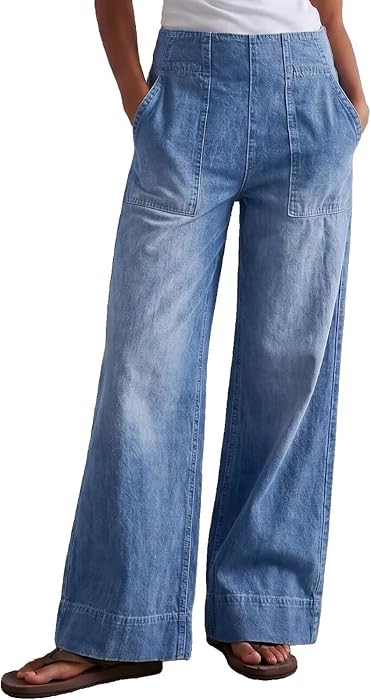 Women's Wide Leg Jeans Baggy Low Mid Rise Pull On Denim Pants Y2k | Amazon (US)