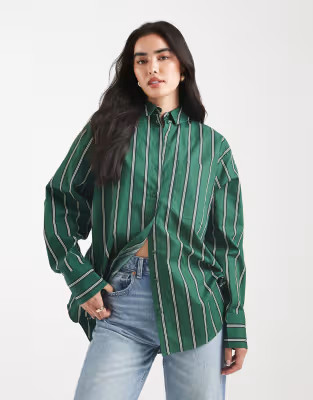 ASOS DESIGN oversized shirt in green stripes | ASOS | ASOS (Global)