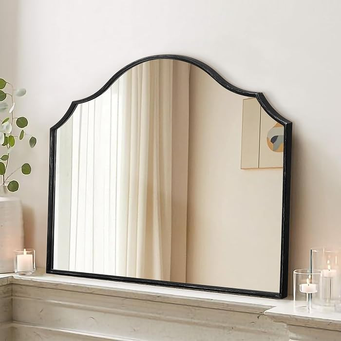 Besdomus Scalloped Arched Mirror for Vanity: 32"x24" Black Modern Wooden Wall Mirror - Minimalist... | Amazon (US)