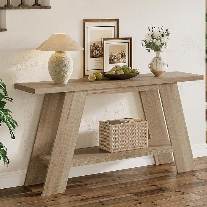 Treocho 63 Inch Long Farmhouse Console Tables for Entryway, 2-Tier Modern Wood Sofa Table with Sh... | Amazon (US)