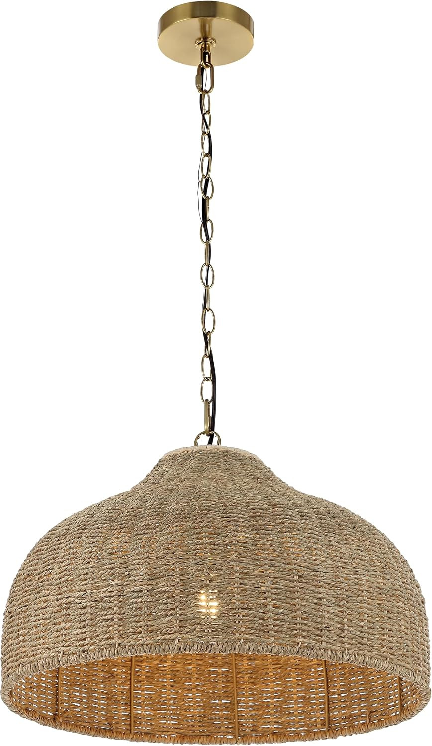 JONATHAN Y JYL1133A Eliza 20" 1-Light Coastal Bohemian Rattan/Iron Dome LED Pendant Rustic, Cottage, Farmhouse, Mediterranean, Office, Living Room, Dining Room, Bedroom, Hallway, Brown/Brass Gold | Amazon (US)