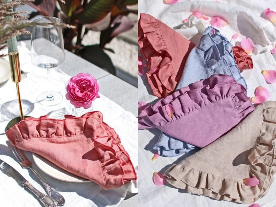 Linen Ruffle Napkins IRIS Natural Stonewashed Exquisite Linen Napkins. Washed Soft Linen Table El... | Etsy (US)