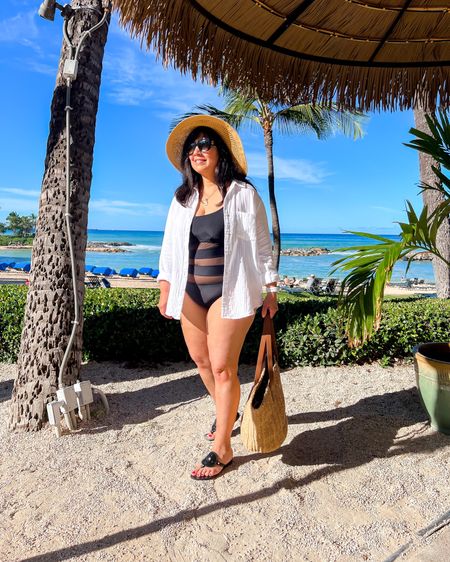 Target style one piece black swimsuit size large. Jack Rogers jelly sandals, J. Crew straw hat and straw tote. Gucci sunglasses.

#liketkit @shop.ltk https://liketk.it/3WeFF

Beach bag, beach tote, vacation tote, straw bag, straw tote, Target swimsuit, beach hat, straw hat, vacation outfit ideas, beachwear, travel outfit ideas, pool attire

#LTKcurves #LTKtravel #LTKswim