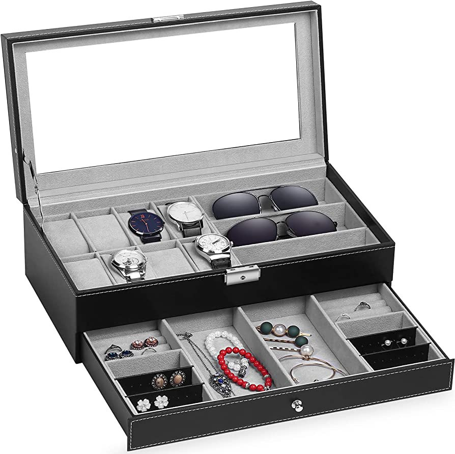 TomCare Upgraded Watch Box Watch Case Jewelry Organizer Holder Jewelry Display Box Case Drawer Su... | Amazon (US)
