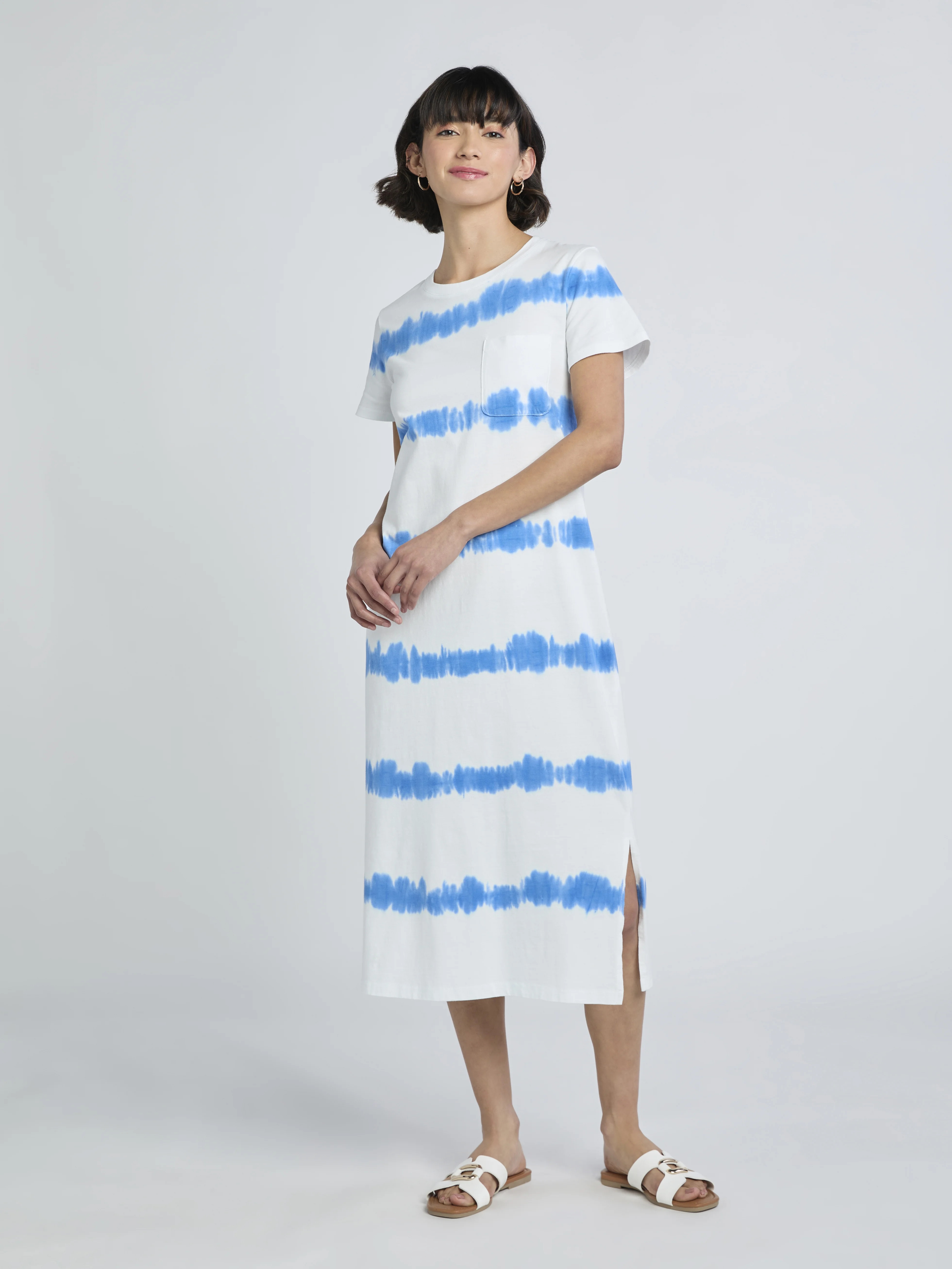 Time and Tru Women's and Women's Plus Cotton T-Shirt Dress with Short Sleeves, Sizes XS-4X | Walmart (US)