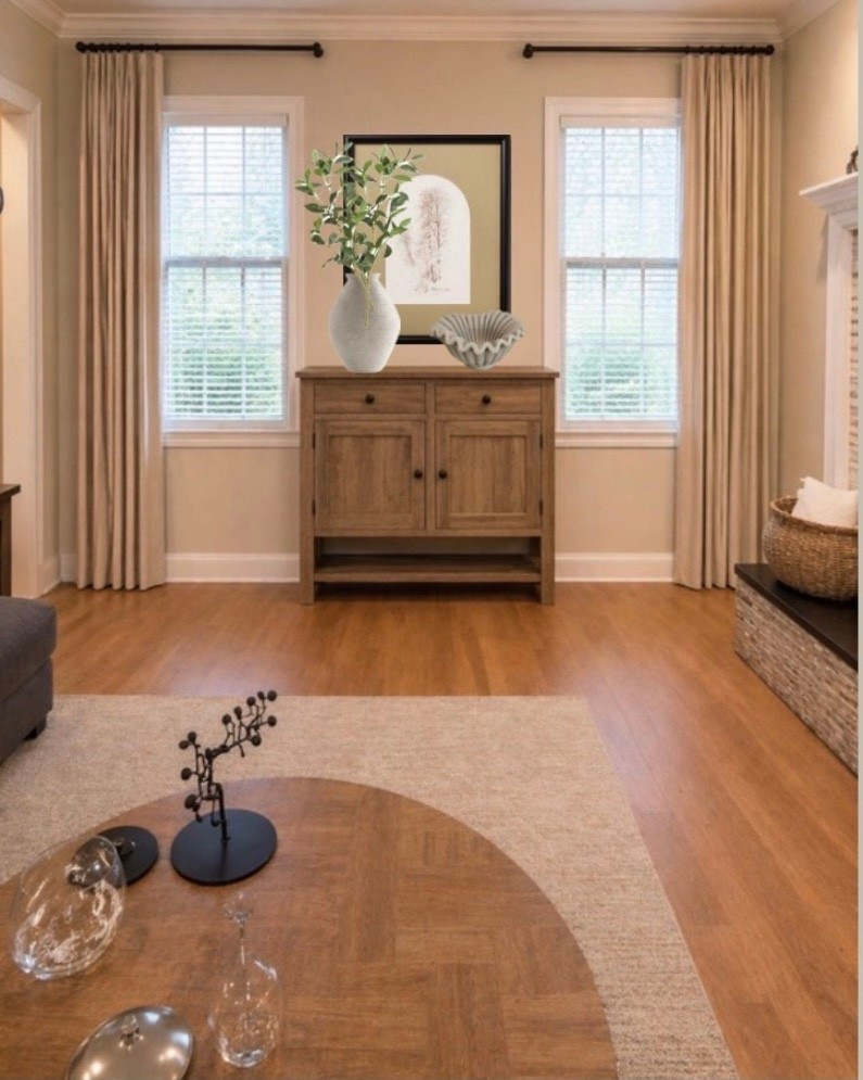 Shop this modern organic living room decor! The rustic console offers storage and is the perfect balance to the elegant curtains!

#LTKHome