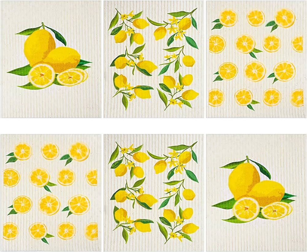 Boao Set of 6 Lemon Swedish Kitchen Dishcloths Cleaning Cloths Absorbent Cloth No Odor Reusable D... | Amazon (US)