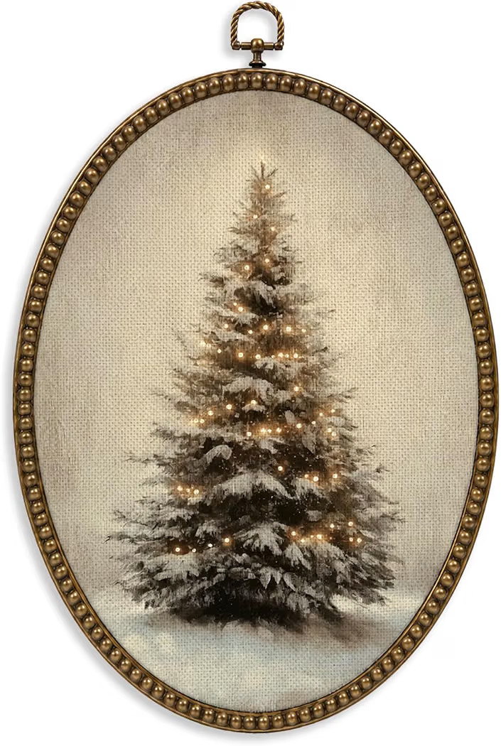 Antique Neutral Christmas Tree Winter Framed Oval Wall Art Decor | Amazon (US)