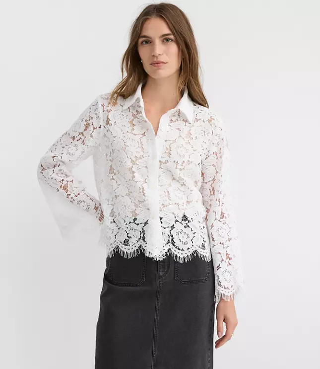 Floral Scalloped Lace Top | LOFT