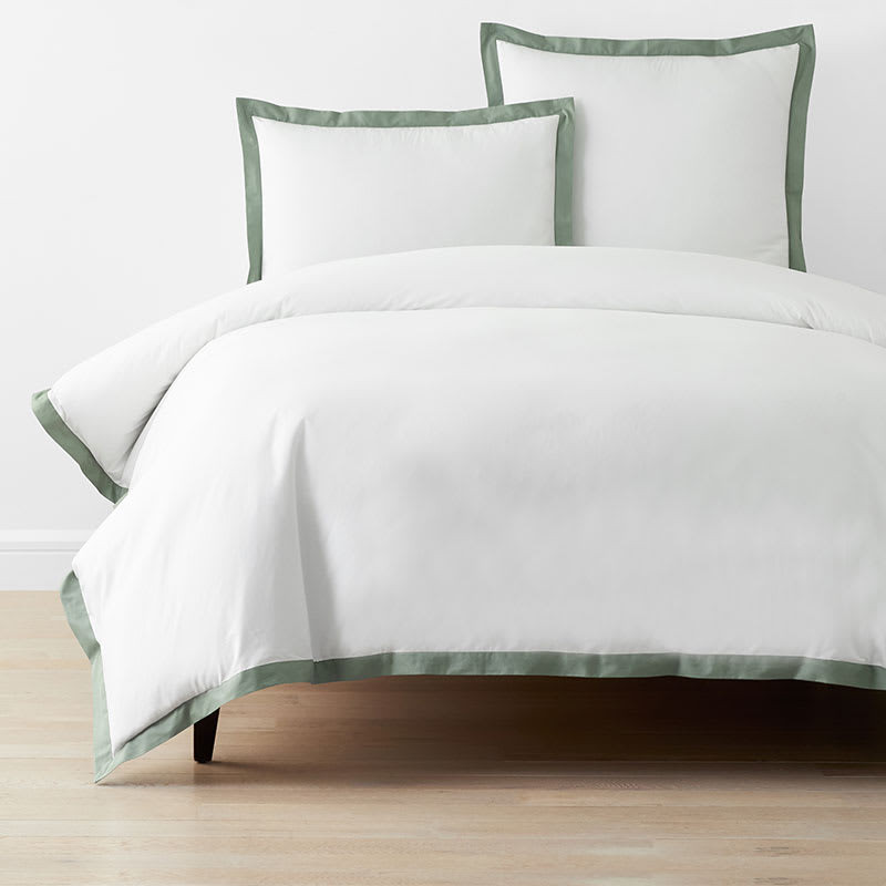Solid Border Classic Cool Cotton Percale Duvet Cover - Thyme, Twin/Twin XL | The Company Store