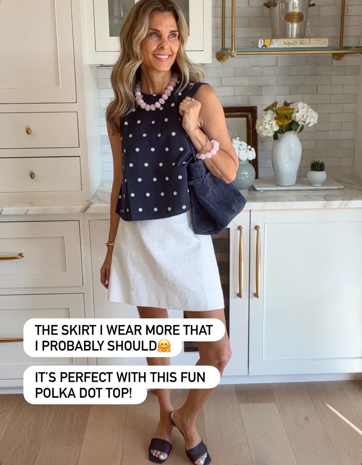 Polka dot top is so cute with the scallop detail and flowy fit. Sz XS 
-a favorite skirt re-stocked. I wear it constantly all summer. Slub cotton is textured. I like a sz Small to give more length. 
-heels are comfortable and TTS
@Beach Riot 

#LTKootd #LTKgrwm #LTKOver40