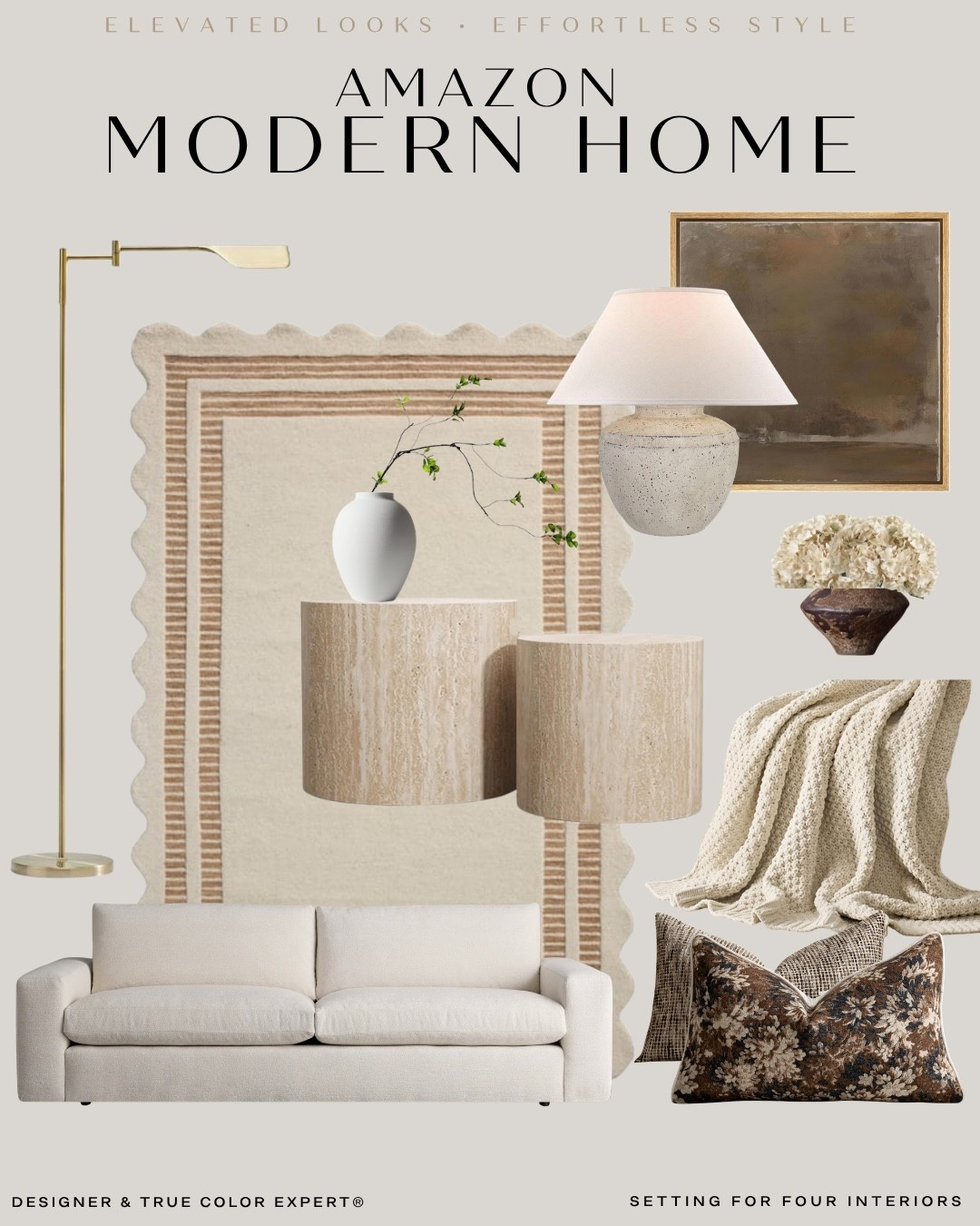Amazon modern home designer picks! Neutral aesthetic, living room, bedroom, floor lamp, scalloped rug, nesting tables, coffee table, table lamp, pillows, throw blanket, flowers, fall, summer, decor, wall art, moody, earthy, cloud sofa, beige, brown, Nancy Meyers style, Restoration Hardware style,

#LTKhome #LTKsale #LTKfamily
