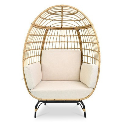SereneLife Wicker Egg Chair with Cushions - Steel Frame - White | Target