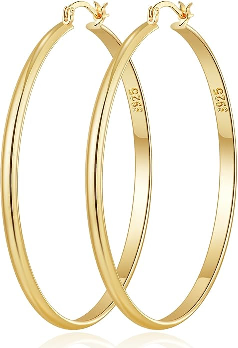 OOOPEL 3mm Wide Large Hoop Earrings for Women Hypoallergenic 925 Sterling Silver Post Gold Earrin... | Amazon (US)