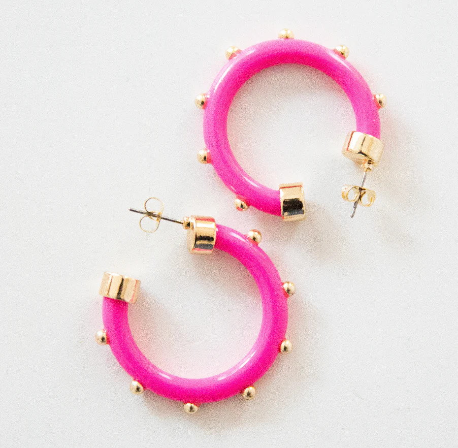 Mini Hoops- Hot Pink with Gold Balls | Hoo Hoops