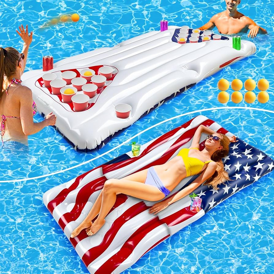2 in 1 American Flag Pool Float & Pong Game Table with 8 Balls, 6x3 Ft Patriotic Inflatable Loung... | Amazon (US)