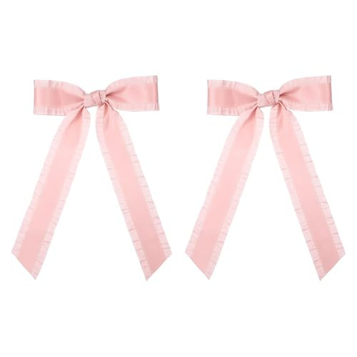 2pcs Pink Hair Bows for Women, Light Pink Bow Hair Clip Large Pink Bow Accessories Coquette Bows for Hair Bow Clips, Pink Ribbon Bow Long Bows for Girls Pink Bow Things Cutecore Accessories | Amazon (US)