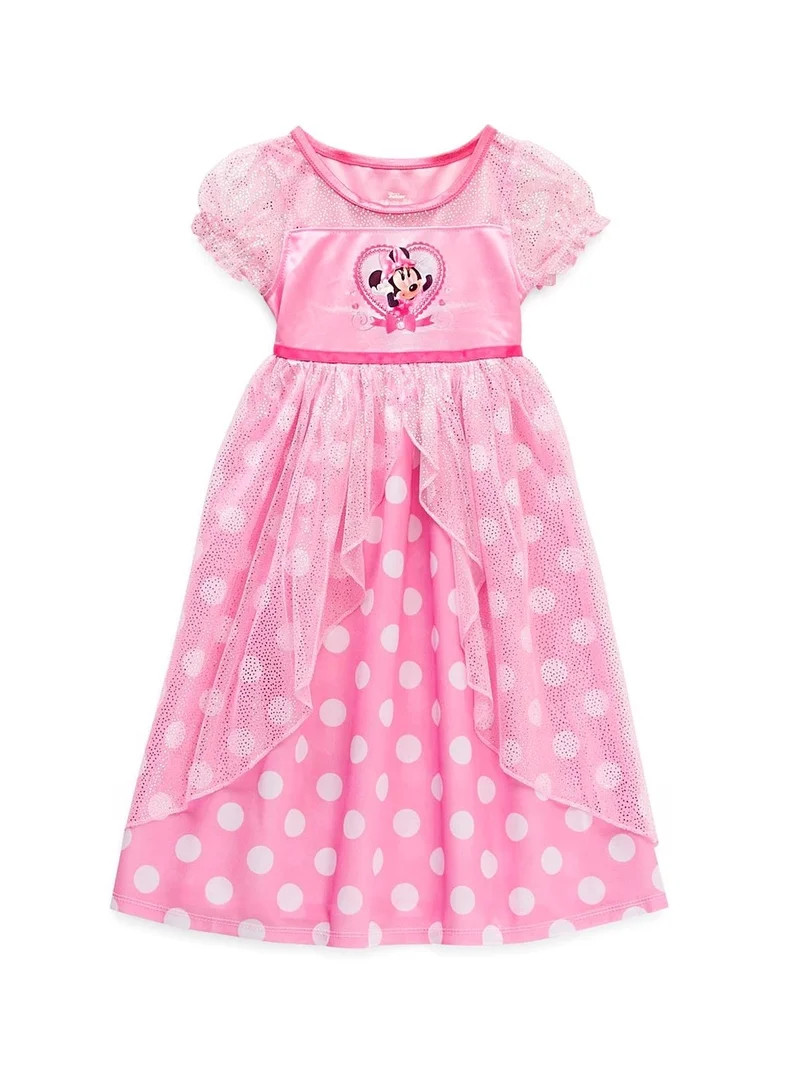 Minnie Mouse Toddler Girl's Pink Polka Dot Shimmery Tulle Fantasy Nightgown Gown, Size 4T | Walmart (US)
