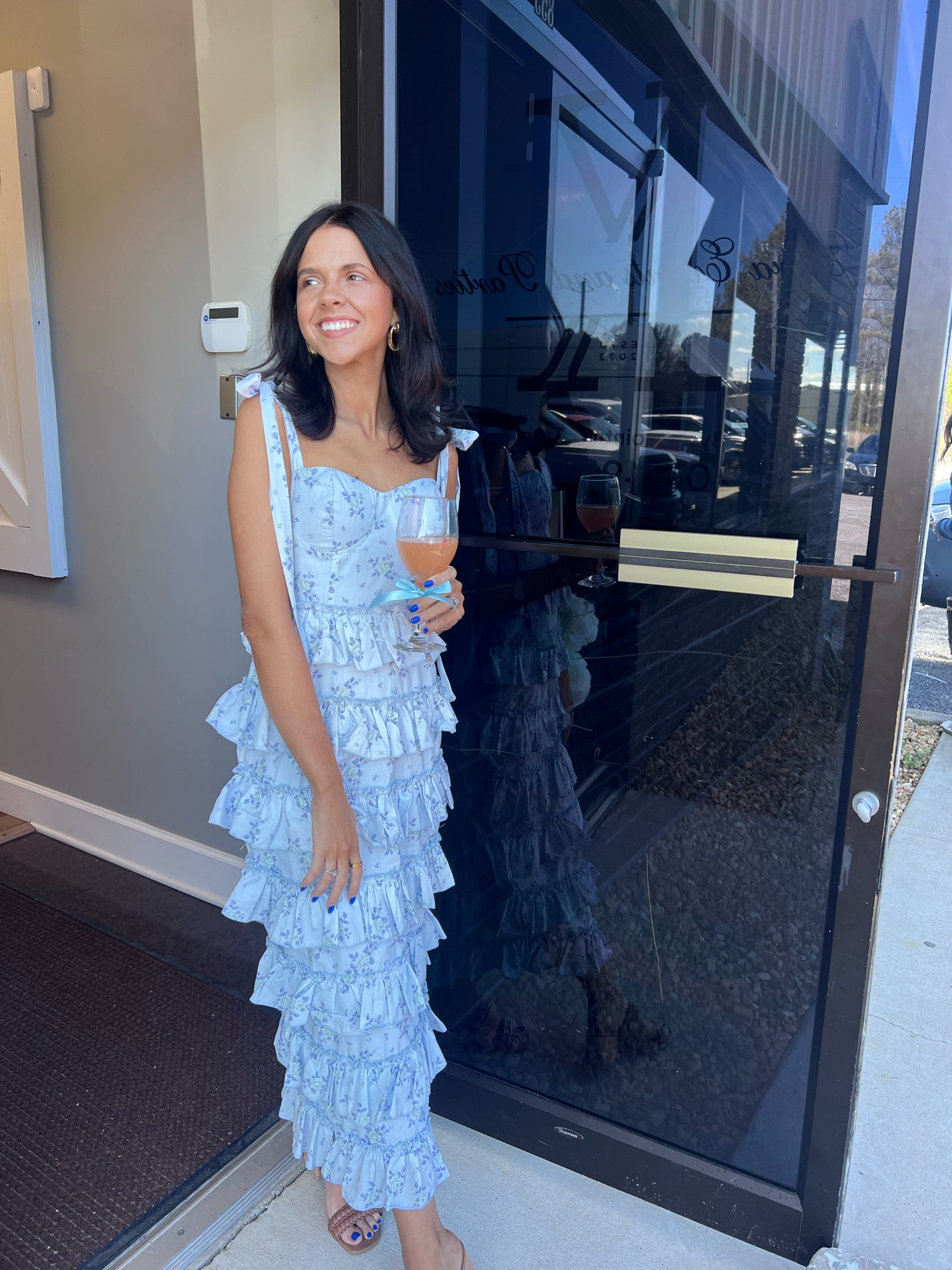 something blue bridal shower dress Jane Summers Zoey Blue & White Strapless Midi Bridal Shower & Wedding Guest Dress 2 / Blue Print , female , adult main image 0