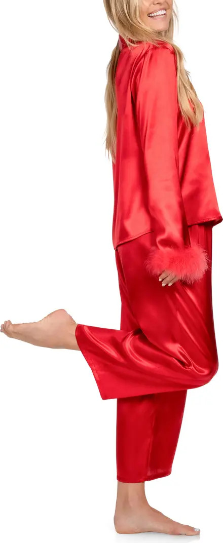 In Bloom by Jonquil Nayeli Marabou Trim Satin Top & Pants Pajamas | Nordstromrack | Nordstrom Rack