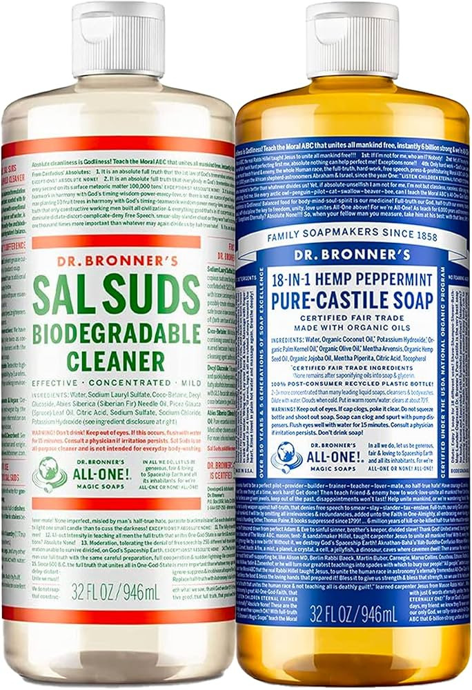 Dr. Bronner's - Variety Pack: Pure-Castile Liquid Soap (Peppermint, 32 oz) & Sal Suds Biodegradab... | Amazon (US)