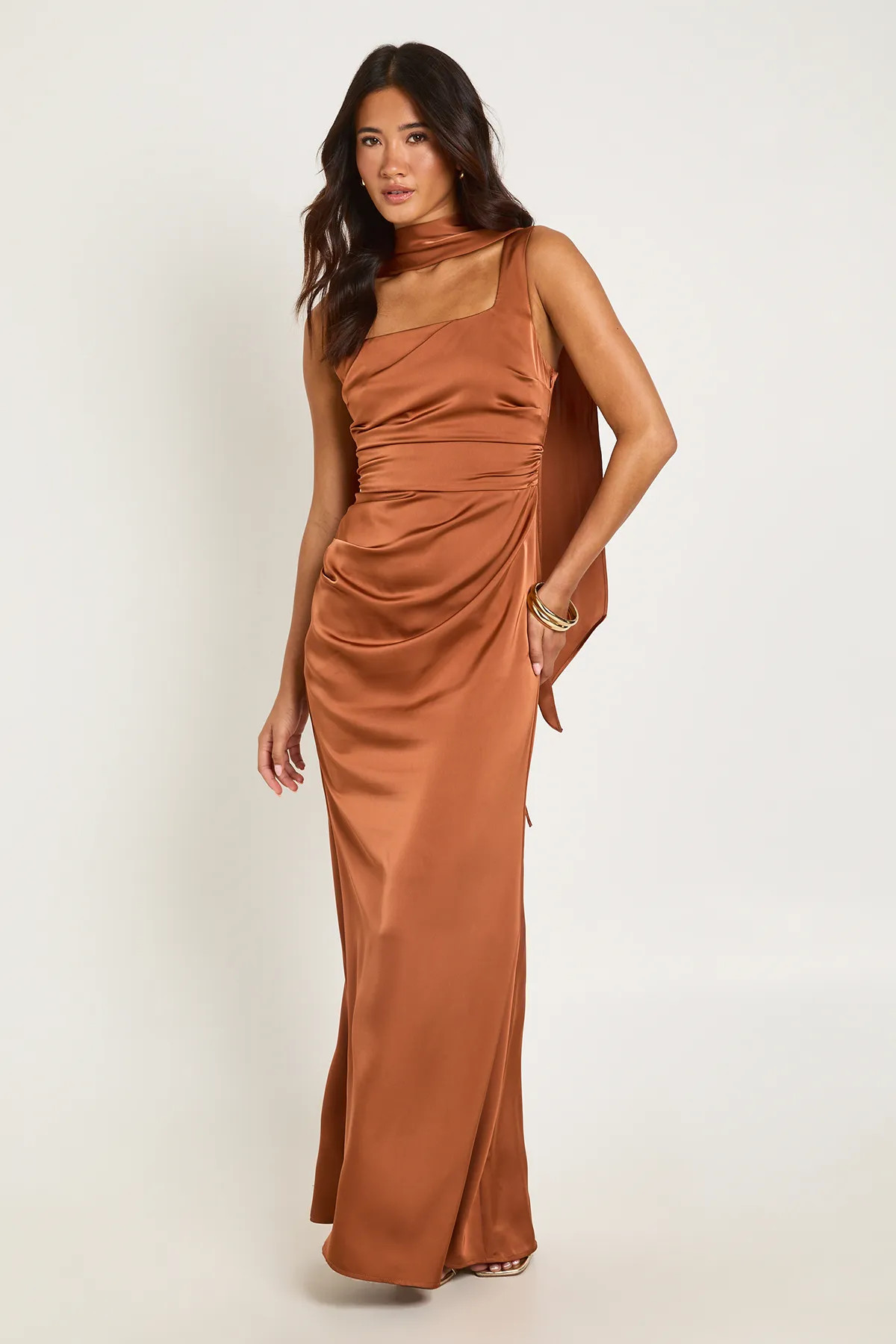 Satin Corset Detail Maxi Dress With Neck Scarf | Boohoo.com (UK & IE)