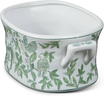 ChinaFurnitureOnline Green and White Chinoiserie Bird and Flower Motif Chinese Porcelain Footbath... | Amazon (US)