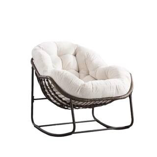Wicker Outdoor Rocking Chair, Padded Cushion Rocker Recliner Chair Outdoor for Front Porch, Patio, Garden, White | The Home Depot