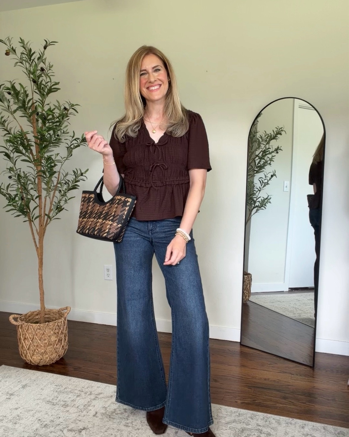Chocolate brown Walmart top and flare leg jeans fall outfit idea. Jeans are last season Sofia Vergara. Top size medium. #walmartfashion date night work outfit

#LTKOver40 #LTKootd