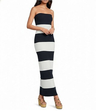 Every Kellwood Stripe Knit Strapless Sleeveless Midi Sheath Dress | Dillard's | Dillard's