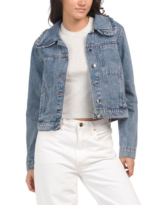 Denim Washed Trucker Jacket With Ruffle Edge Collar | Juniors | Marshalls | Marshalls