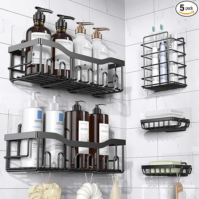 Shower Caddy 5 Pack,Adhesive Shower Organizer for Bathroom Storage&Kitchen,No Drilling,Large Capa... | Amazon (US)