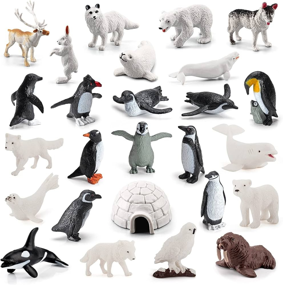 26Pcs Arctic Animal Figures - Polar Animal Toys Figurines with Penguins Arctic Fox Wolf Polar Bea... | Amazon (US)