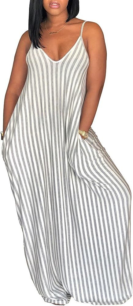 SheKiss Women's Casual Sexy Summer Stripe Bodycon Long Maxi Dresses Floor Length Sleeveless Plus ... | Amazon (US)