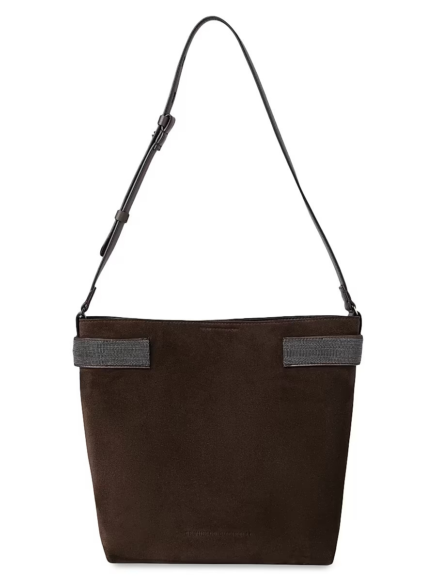 Women's Essence Bucket Bag in Suede with Precious Bands - Pine Cone Brown | Saks Fifth Avenue