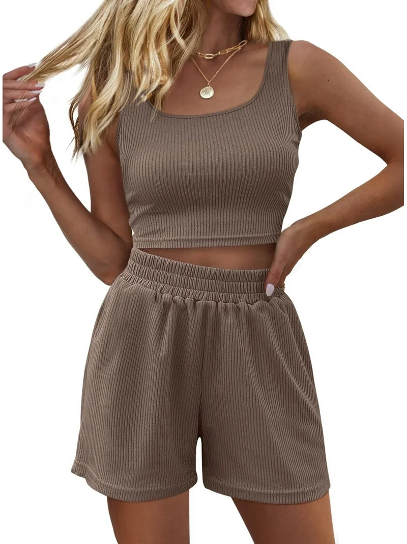 SUNBS Women's Lounge Set Two Piece Sleeveless High Waisted Shorts Summer Outfits, Size XS-2XL | Walmart (US)