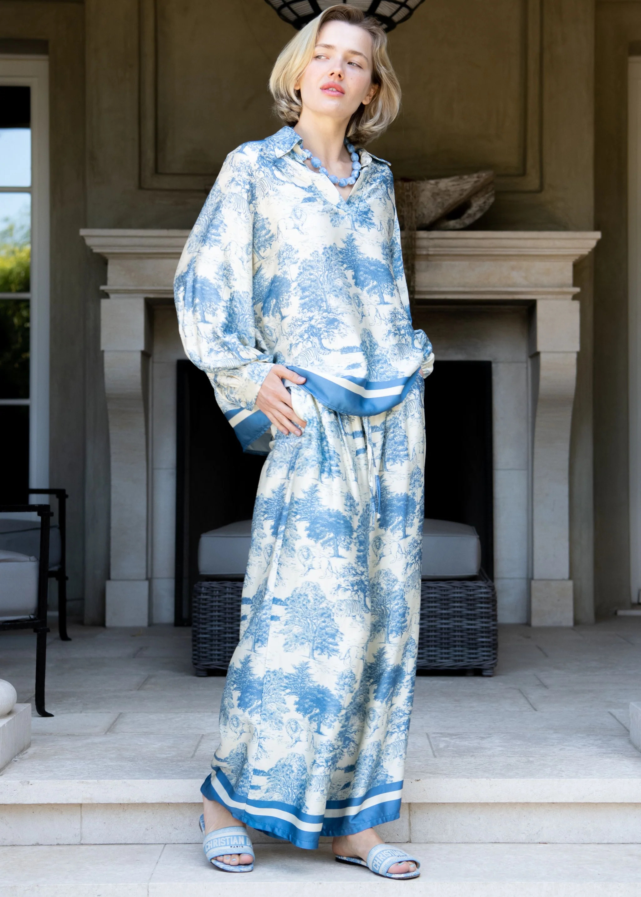 Duvay Jungle Print Pants - Light Blue | Benaar La